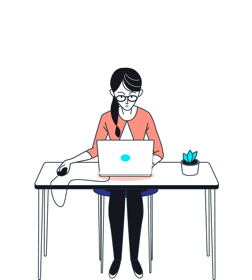 Illustration of a TechDevPro employee deeply focused on her laptop, representing dedication to empowering startups through technology and innovation.