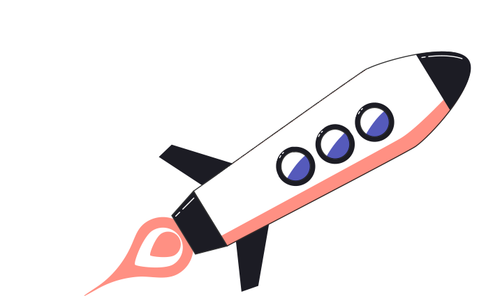 Rocket ship illustration showing the mission of TechDevPro of sacling start-ups in the most seamless way possible.
